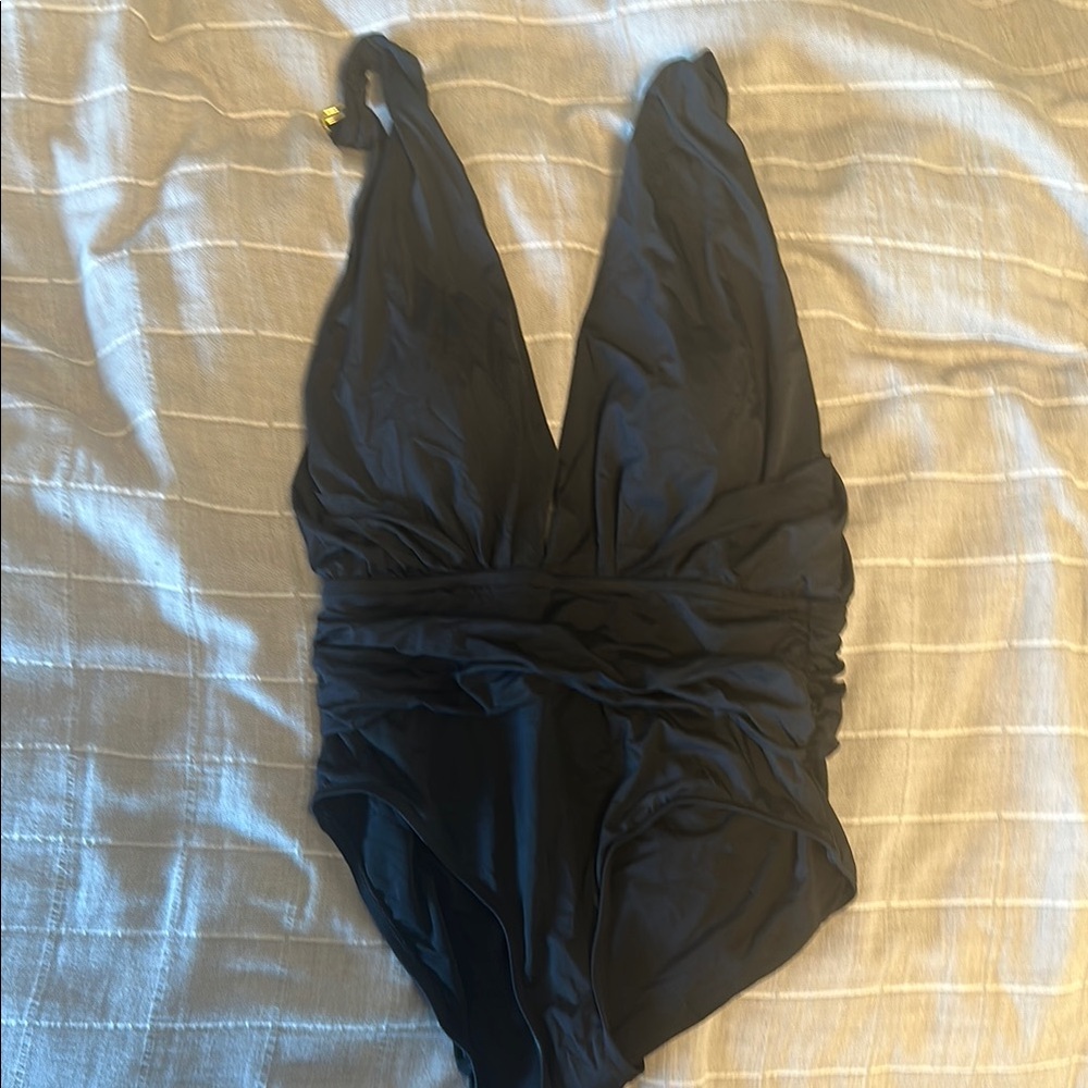 Badgley Mischka Black One-Piece Plunge Swimsuit